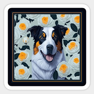 Australian Shepherd yellow roses Sticker